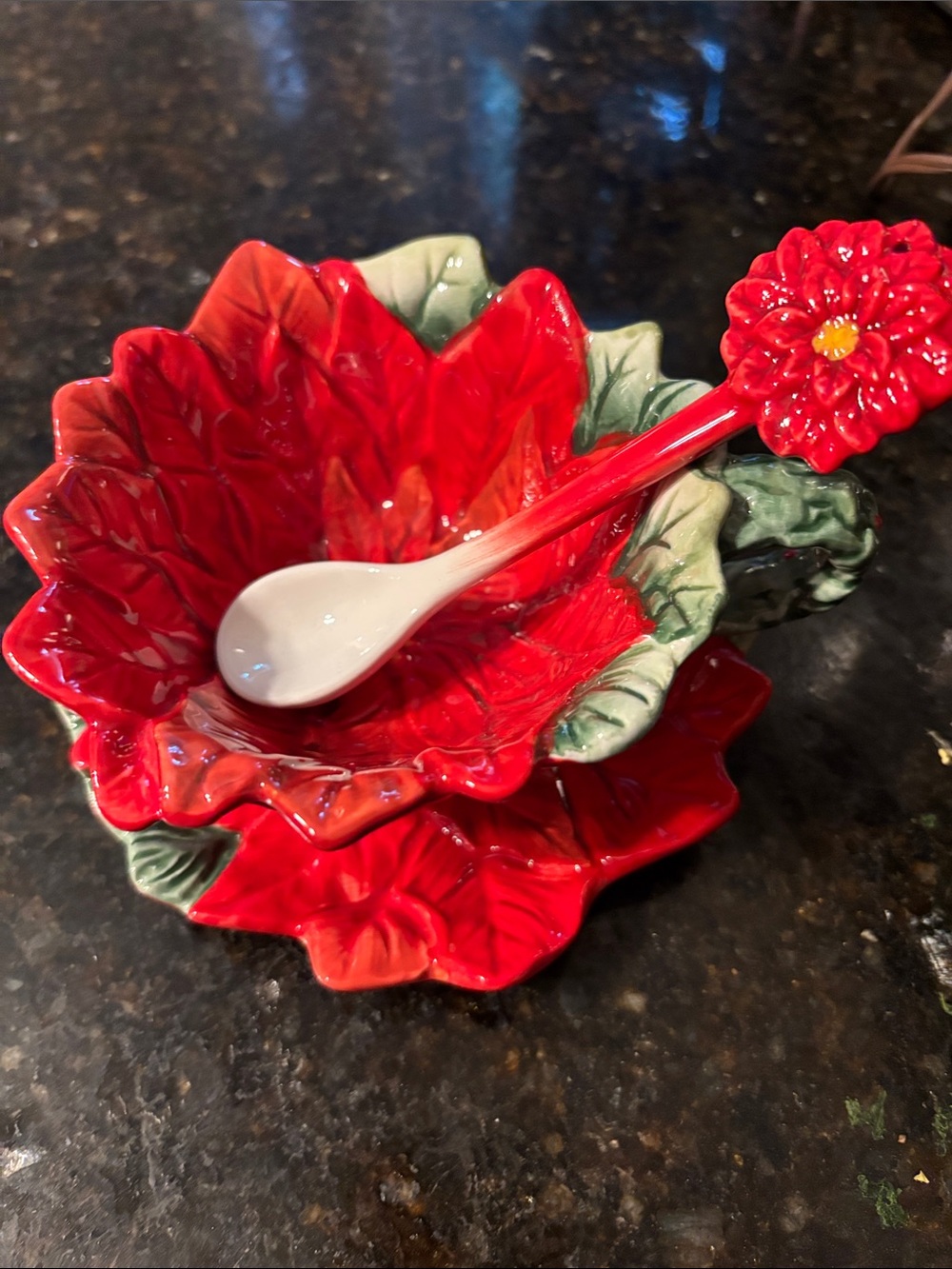 Red Poppy Ceramic tea cup and saucers with Spoon